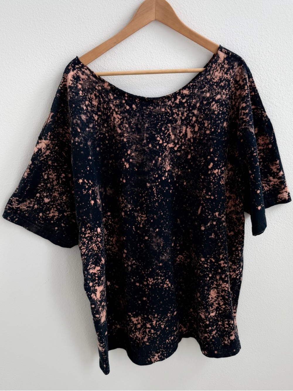 Navy and cream off-the-shouder bleached t-shirt